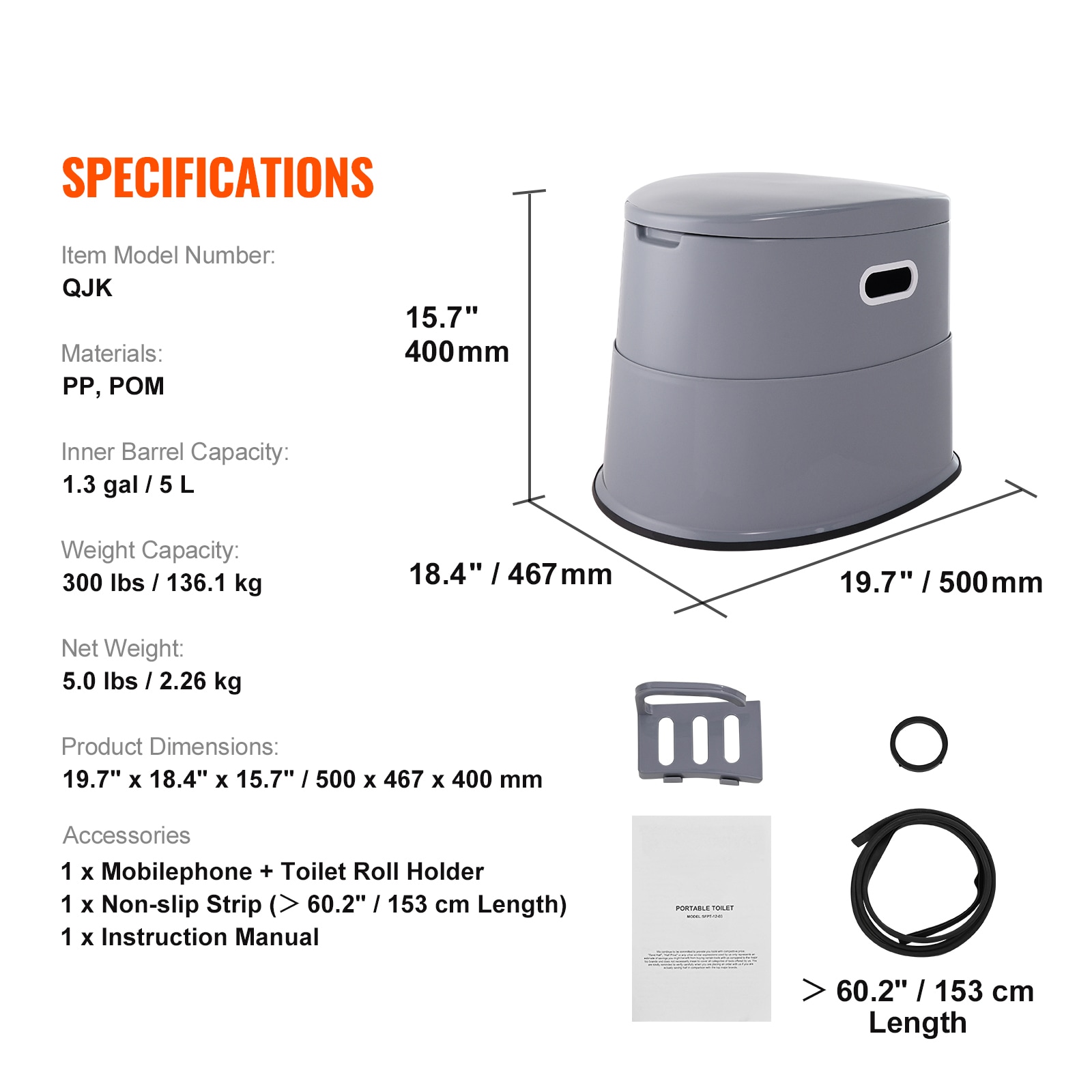 Portable Camping Toilet With Detachable Bucket And Dual Lids_voghion.com